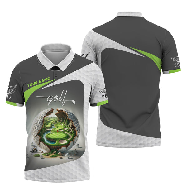 Maxcorners Golf Polo Shirts Unique Golf Ball Design Opening to a Scenic Golf Course, Golf Gifts for Dad, Golf Team Shirts