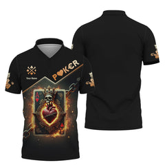 Maxcorners Custom Poker T-Shirts - Fiery Ace of Hearts, Skull Crown and Chains, Gift For Poker PlayersLM1009