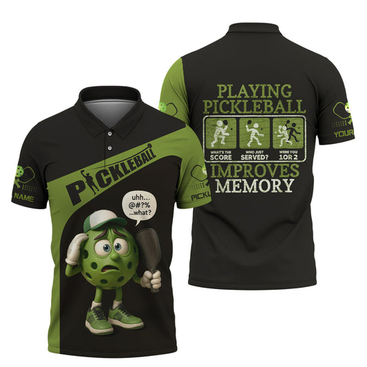 Maxcorners Custom Funny Pickleball T Shirt Green, Pickle Ball Charactor, Playing Pickleball Improves Memory, Pickleball Gift for Players LM0509