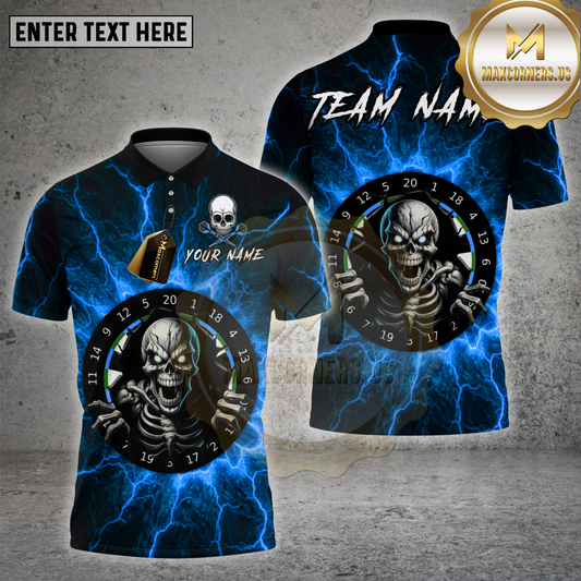 Maxcorners Darts Shirt Lightning Evil Skull Board Multicolor Options Personalized Name, Team Name Unisex 3D Shirt (4 Colors)