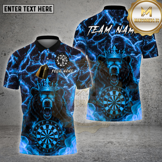 Maxcorners Darts Shirt Fiery Bear King Multicolor Options Personalized Name, Team Name Unisex 3D Shirt (4 Colors)