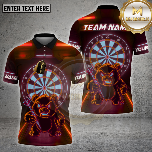 Maxcorners Darts Shirt Neon Angry Bear Multicolor Options Personalized Name, Team Name Unisex 3D Shirt (4 Colors)