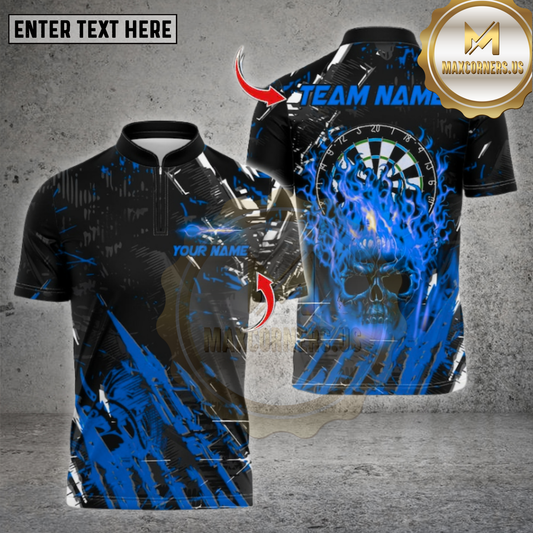 Maxcorners Darts Shirt Skull Fire Flame Multicolor Options Personalized Name, Team Name Unisex 3D Shirt (4 Colors)