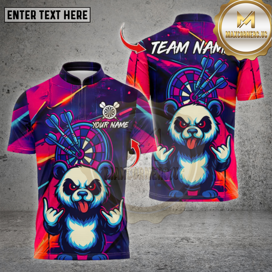 Maxcorners Darts Shirt Angry Panda Neon Graffiti Multicolor Options Personalized Name, Team Name Unisex 3D Shirt (4 Colors)