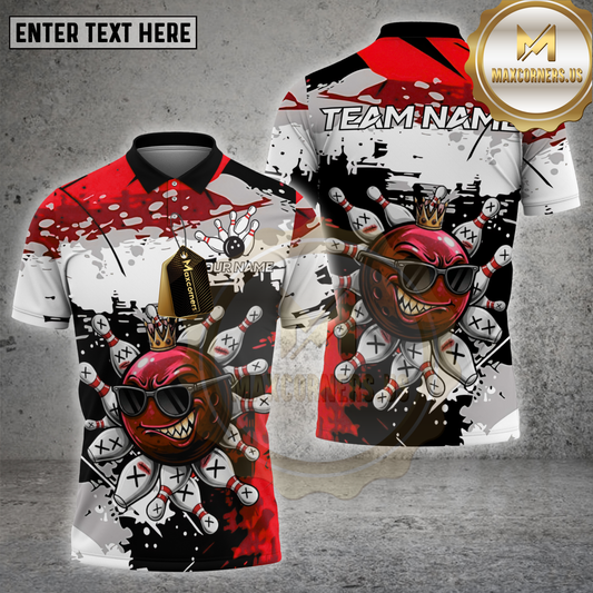 Maxcorners Bowling Shirt King Strike Cool Crown Multicolor Options Personalized Name, Team Name 3D Shirt (4 Colors)