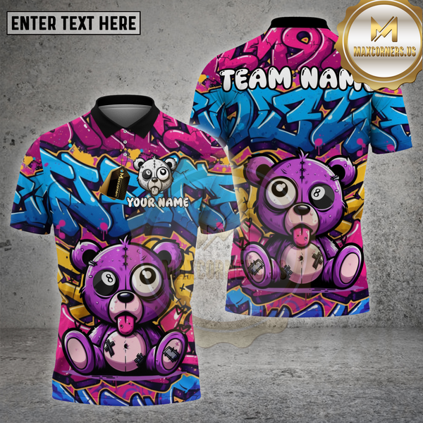 Maxcorners Billiards Shirt Graffiti 8-Ball Bear Multioptions Personalized Name, Team Name Unisex 3D Shirt (4 Colors)