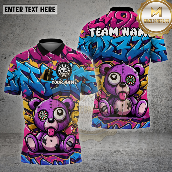 Maxcorners Darts Shirt Graffiti Dartboard Bear Multioptions Personalized Name, Team Name Unisex 3D Shirt (4 Colors)