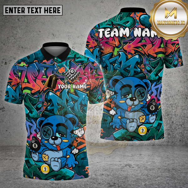 Maxcorners Billiards Shirt Graffiti Chill Bear 8-9 Ball Multioptions Personalized Name, Team Name Unisex 3D Shirt (4 Colors)