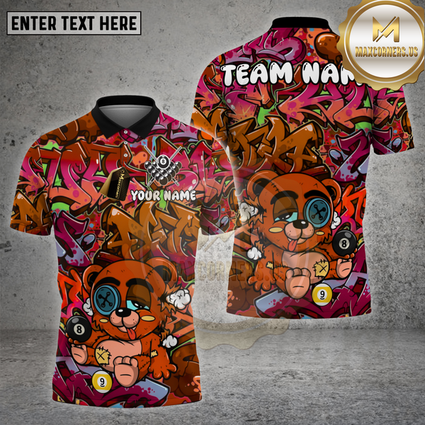 Maxcorners Billiards Shirt Graffiti Chill Bear 8-9 Ball Multioptions Personalized Name, Team Name Unisex 3D Shirt (4 Colors)