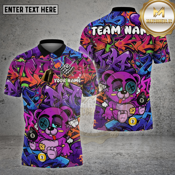 Maxcorners Billiards Shirt Graffiti Chill Bear 8-9 Ball Multioptions Personalized Name, Team Name Unisex 3D Shirt (4 Colors)