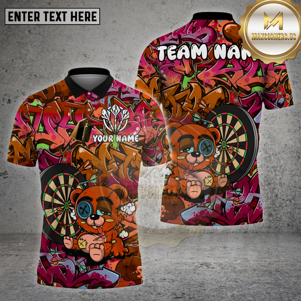 Maxcorners Darts Shirt Graffiti Relaxed Bear Target Multioptions Personalized Name, Team Name Unisex 3D Shirt (4 Colors)