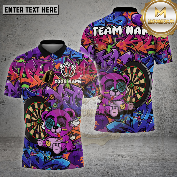 Maxcorners Darts Shirt Graffiti Relaxed Bear Target Multioptions Personalized Name, Team Name Unisex 3D Shirt (4 Colors)