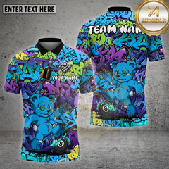 Maxcorners Billiards Shirt Graffiti Bear 8-Ball Multioptions Personalized Name, Team Name Unisex 3D Shirt (4 Colors)