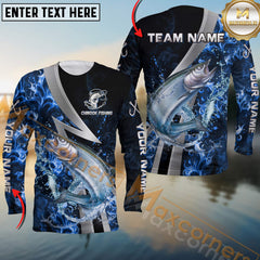 Maxcorners Chinook Fishing Blue Fire Splash Personalized Name, Team Name Long Sleeve Shirt