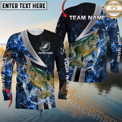 Maxcorners Crappie Fishing Blue Fire Splash Personalized Name, Team Name Long Sleeve Shirt