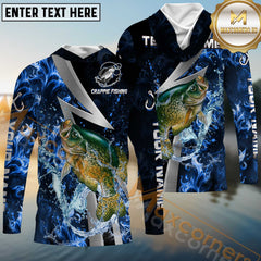 Maxcorners Crappie Fishing Blue Fire Splash Personalized Name, Team Name Long Sleeve Shirt