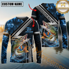 Maxcorners Pike Fishing Ocean Wave Power Personalized Name, Team Name Long Sleeve Shirt