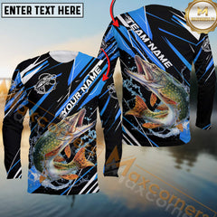 Maxcorners Pike Fishing Blue Power Surge Personalized Name, Team Name Long Sleeve Shirt