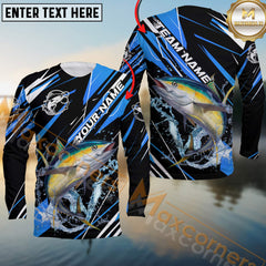 Maxcorners Tuna Fishing Blue Power Surge Personalized Name, Team Name Long Sleeve Shirt