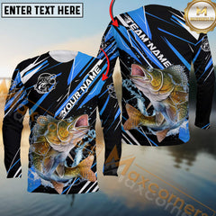 Maxcorners Walleye Fishing Blue Power Surge Personalized Name, Team Name Long Sleeve Shirt