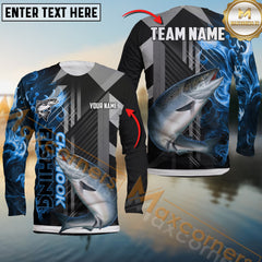 Maxcorners Chinook Fishing Geometric Blue Wave Personalized Name, Team Name Long Sleeve Shirt