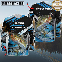 Maxcorners Bass Fishing Splash Strike Personalized Name, Team Name Long Sleeve Shirt