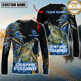 Maxcorners Crappie Fishing Hooked Jump Splash Personalized Name, Team Name Long Sleeve Shirt