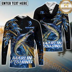 Maxcorners Marlin Fishing Hooked Jump Splash Personalized Name, Team Name Long Sleeve Shirt