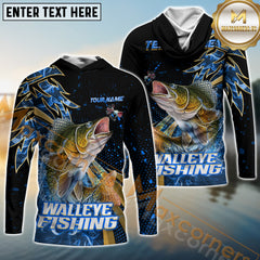 Maxcorners Walleye Fishing Hooked Jump Splash Personalized Name, Team Name Long Sleeve Shirt
