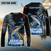 Maxcorners Fishing Hooked Jump Splash Personalized Name, Team Name Long Sleeve Shirt (8 Fish Species)