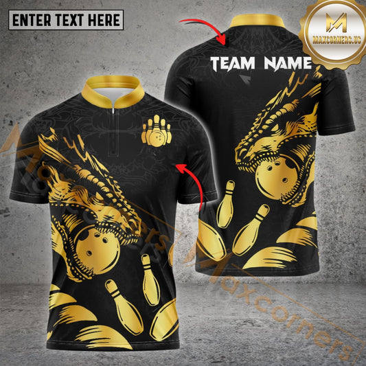 Maxcorners Bowling Ball and Pins Dragon Sport Jersey Pattern Multicolor Option Customized Name & Team Name 3D Shirt (4 colors)