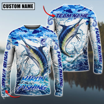 Maxcorner Marlin Fishing Water Fresh Pattern Sun Protection Personalized Name And Team Name Long Sweat Shirt