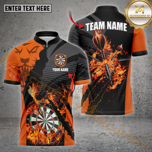 Maxcorners Darts Tiger Pattern Fire Flame Color Options Personalized Name, Team Name  3D Shirt (4 colors)