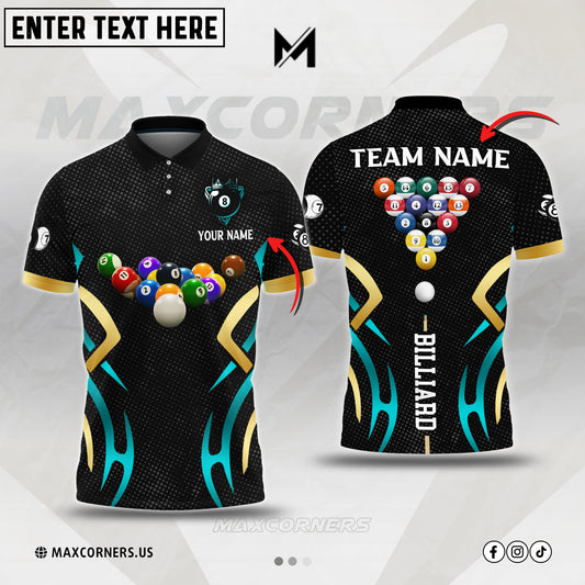 Maxcorners Billiards Line Premium Jersey Sport Multicolor Options Personalized Name, Team Name 3D Polo Shirt (4 Colors)