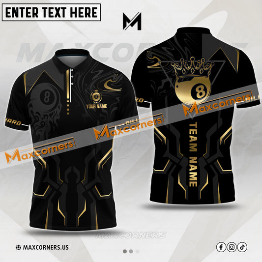 Maxcorners Billiards 8 Ball Luxury Multicolor Options Personalized Name, Team Name 3D Polo Shirt (4 Colors)