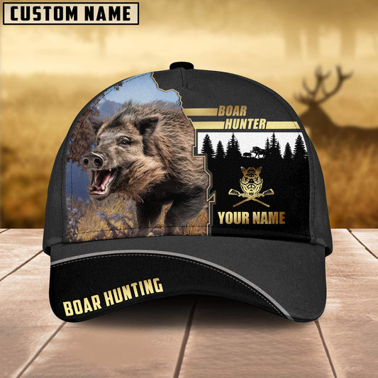 Maxcorners Boar Hunting Forest Pattern Multicolor Personalized Name 3D Cap (2 colors)