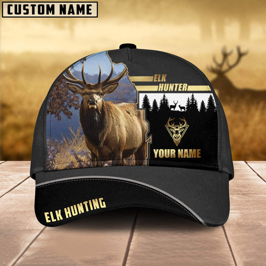 Maxcorners Elk Hunting Forest Pattern Multicolor Personalized Name 3D Cap (2 colors)