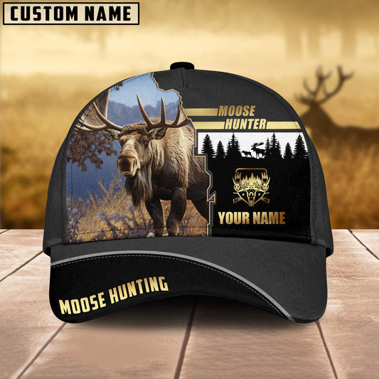 Maxcorners Moose Hunting Forest Pattern Multicolor Personalized Name 3D Cap (2 colors)