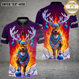 Maxcorners Bowling Shirt Reindeer Bowling Fire Christmas Scene Multi Options Personalized Name, Team Name 3D Shirt