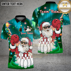 Maxcorners Bowling Shirt Santa Claus Bowling Snowman Festival Multi Options Personalized Name, Team Name 3D Shirt