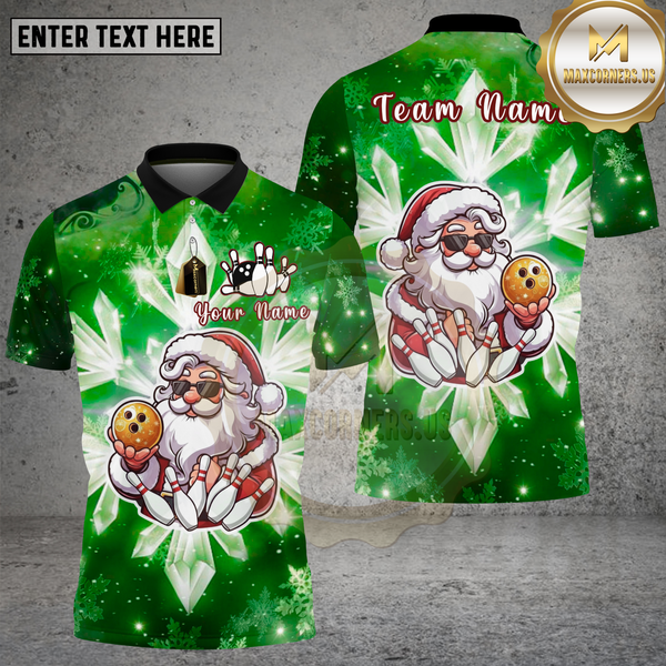 Maxcorners Bowling Shirt Santa Claus Bowling Snowflake Ice Crystal Multi Options Personalized Name, Team Name 3D Shirt