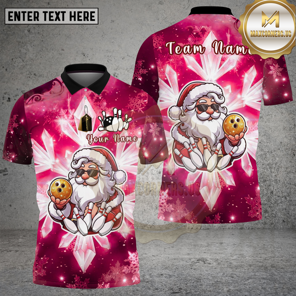 Maxcorners Bowling Shirt Santa Claus Bowling Snowflake Ice Crystal Multi Options Personalized Name, Team Name 3D Shirt
