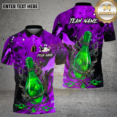 Maxcorners Bowling Shirt Bowling Bottle Flame Graphic Multi Options Personalized Name, Team Name 3D Shirt