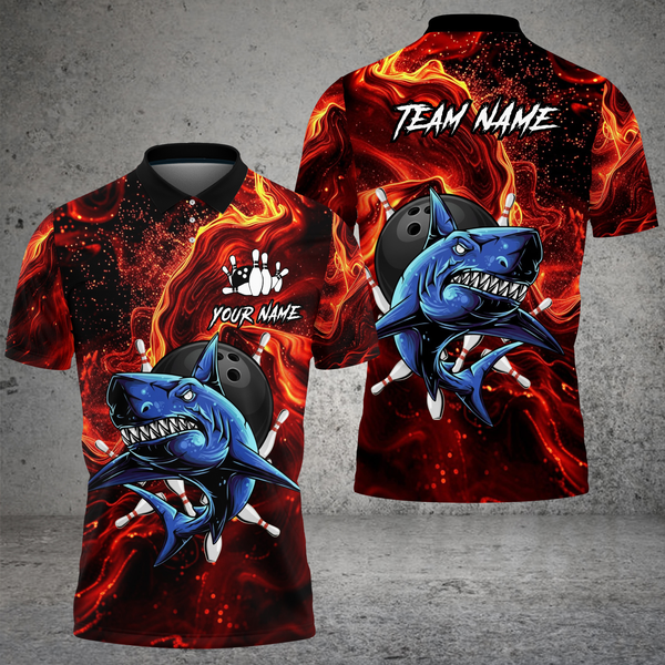 Maxcorners Bowling Shirt Shark Bowling Ball Storm Multi Options Personalized Name, Team Name 3D Shirt