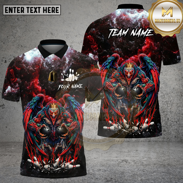 Maxcorners Bowling Shirt Bowling Phoenix King Red Thunder Multi Options Personalized Name, Team Name 3D Shirt