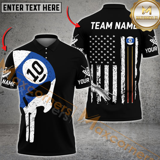 Maxcorners Billiard 9 Ball Skull American Flag Multicolor Options Personalized Name, Team Name 3D Shirt (4 Colors)
