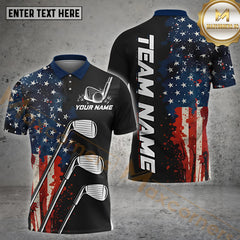 Maxcorners Golf Flag Of USA Pattern Customized Name, Team Name Shirts Style 14