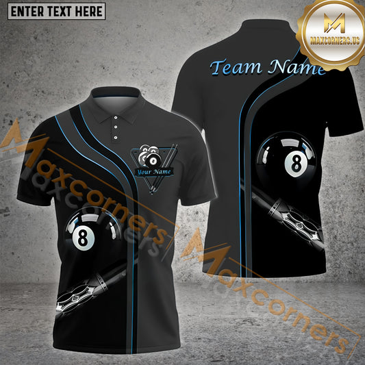 Maxcorners Black Billiards 8 Ball Fantasy Pattern Multicolor Options Personalized Name, Team Name 3D Polo Shirt (4 Colors)