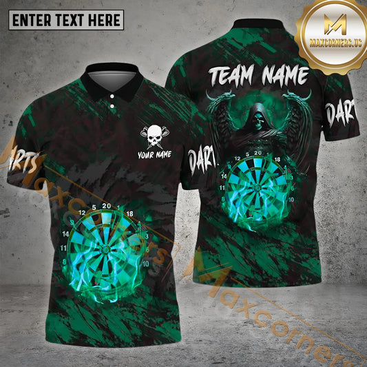 Maxcorners Darts Fire Dartboard Skull Pattern Multicolor Options Personalized Name, Team Name 3D Polo Shirt (4 Colors)