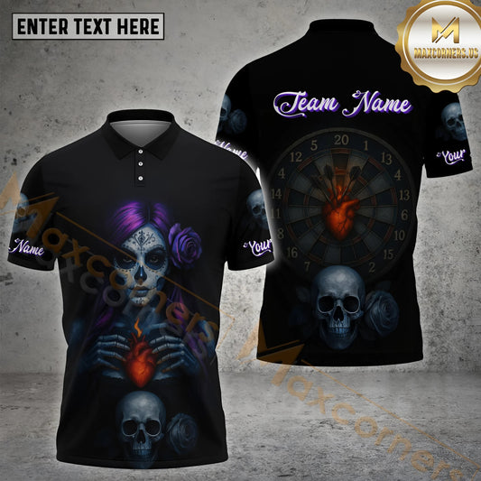 Maxcorners Gothic Skull Heart Target Darts Multicolor Options Personalized Name, Team Name 3D Shirt (4 Colors)